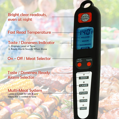 Digital Meat Thermometer Fork for Grilling and Barbecue Fast Read Electronic Probes with Ready Alarm Quick Accurate BBQ Temperature Turner for Steak Chicken Hot Grilled Food