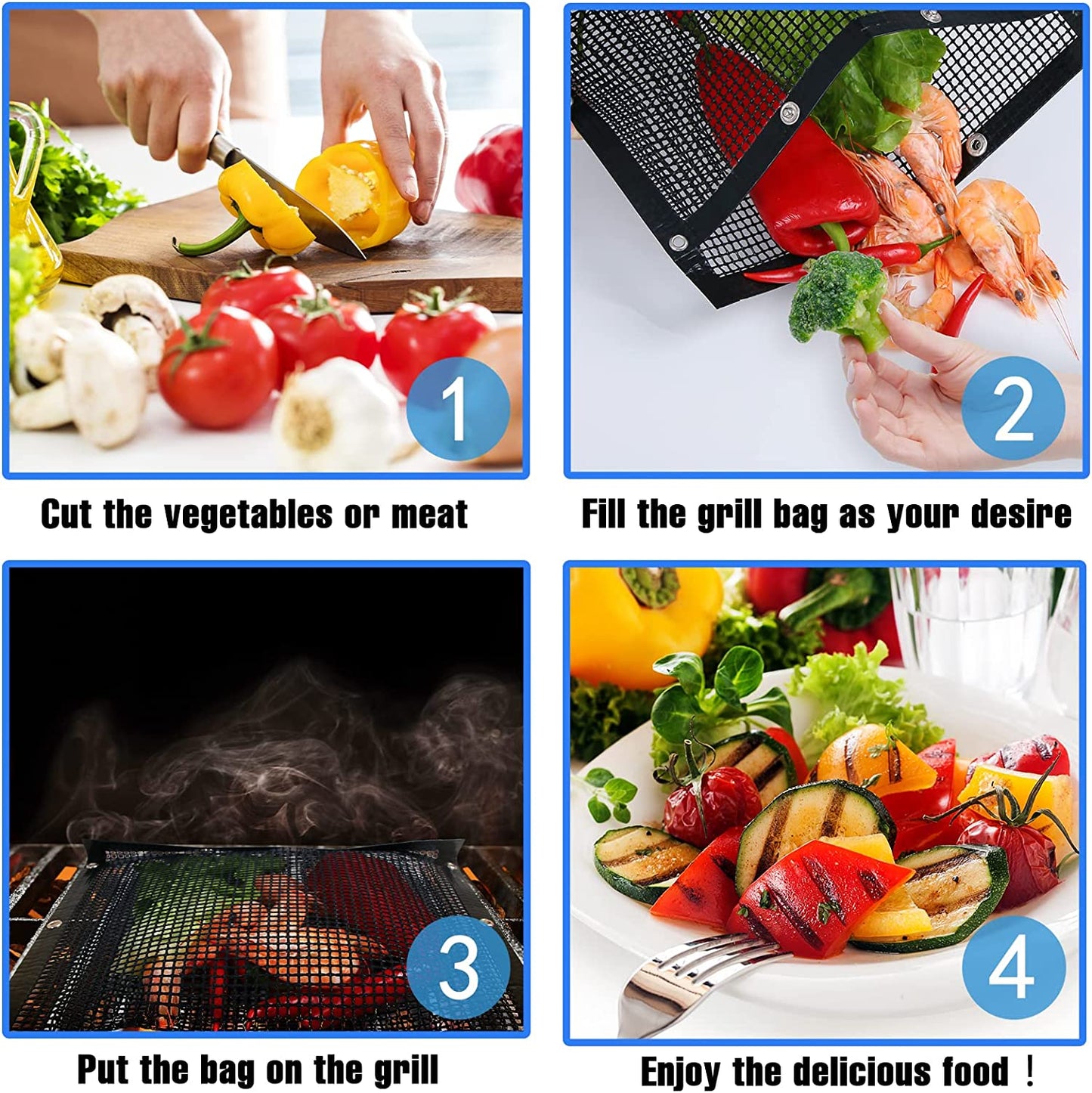 Large BBQ Mesh Grill Bags Set 2 Reusable Non-Stick Grill Bag for Charcoal Gas Electric Grills&Smokers Pitmasters Heat Resistant Barbecue Bag Vegetables Grilling Pouches Grill Accessories BBQ Tools