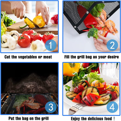 Large BBQ Mesh Grill Bags Set 2 Reusable Non-Stick Grill Bag for Charcoal Gas Electric Grills&Smokers Pitmasters Heat Resistant Barbecue Bag Vegetables Grilling Pouches Grill Accessories BBQ Tools