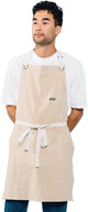 Linen Kitchen Apron for Cooking- Mens and Womens Linen Bib Apron for Professional Chef, Server, or Barista- Adjustable with Pockets (Bone)