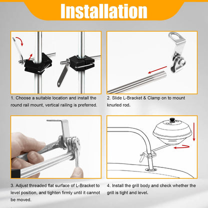 round Rail Grill Mounting Hardware Kit for Standard 7/8" or 1" Rails, Fit for All Magma Marine Kettles Grill, A10-080