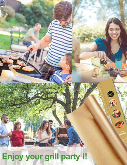 Copper Grill Mats Set of 5, Grill Mats Non Stick, BBQ Grill Mat & Baking -Reusable and Easy to Clean-Bbq Mats for Electric Gas Charcoal Grill
