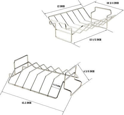 Mydracas BBQ Rib Rack for Smoking and Grilling Roast Rack 100% Stainless Steel Roast and Dual-Purpose Turkey Rack for Large Big Green Egg and Kamado Joe Etc.