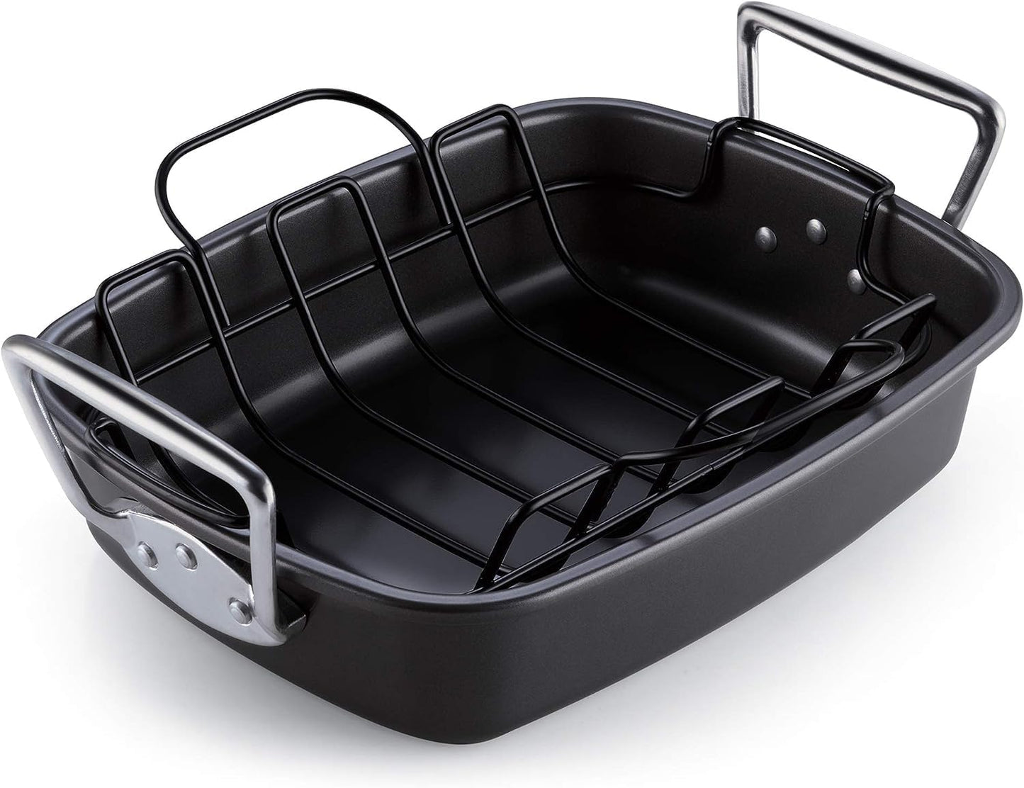 Cook N Home Nonstick Roasting Pan Bakeware Roaster with Rack, 17X13-Inches, Black