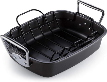 Cook N Home Nonstick Roasting Pan Bakeware Roaster with Rack, 17X13-Inches, Black