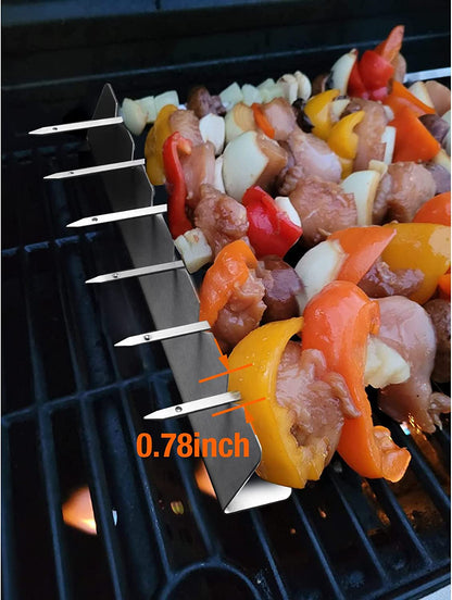Kabob Skewers Rack Set of 2, Stainless Steel Skewers Holder with 6 Notch Compatible with Wood, Bamboo, Round, Metal, Flat Skewers for Grilling, BBQ Grilling Accessories (Pouch Included)