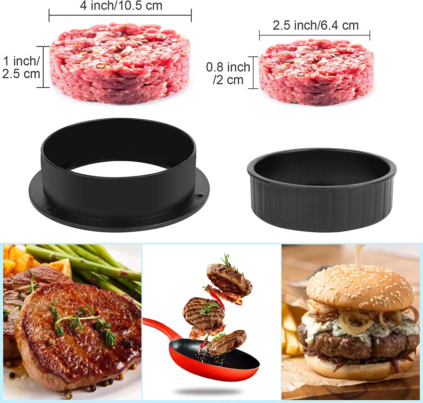 3 in 1 Stuffed Burger Press Patty Maker Rings Molds Kit, Non Stick Stuffer Hamburger Press Patty Maker - with 100 Pcs Wax Hamburger Patty Paper, Sausage Patty Press for Slider/Pattie/Grilling HAHAYOO
