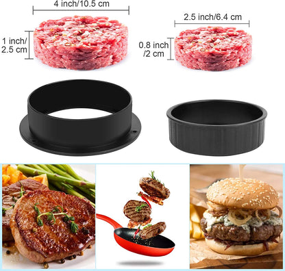 3 in 1 Stuffed Burger Press Patty Maker Rings Molds Kit, Non Stick Stuffer Hamburger Press Patty Maker - with 100 Pcs Wax Hamburger Patty Paper, Sausage Patty Press for Slider/Pattie/Grilling HAHAYOO