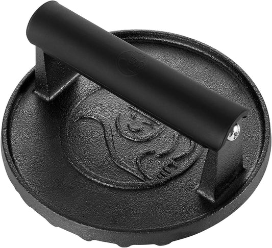Smash Burger Press - Heavy Duty Hamburger Press W/Heat Resistant Handle - Cast Iron Grill Press, Bacon Press, Sandwich Press - round Burger Smasher for Griddle - Meat Press - BBQ Grilling Accessories