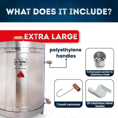 EL BARRIL Grill & Smoker Barrel (EXTRA LARGE)| 100% Stainless Steel Barrel| You Can Grill, Smoke, Roast and Bake| Smokeless, Even Heat Distribution & Perfect Preservation for Your Meats
