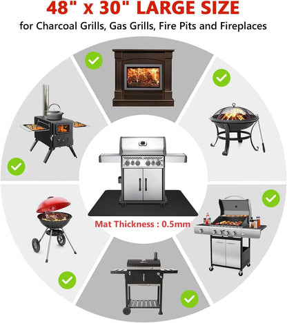 48 X 30 Inch under Grill Mats for Outdoor Grill, Double-Sided Fireproof Deck and Patio Protector Mat, BBQ Mat for under BBQ, Waterproof Oil-Proof Grill Floor Pads Fire Pit Mat Fireplace Mat