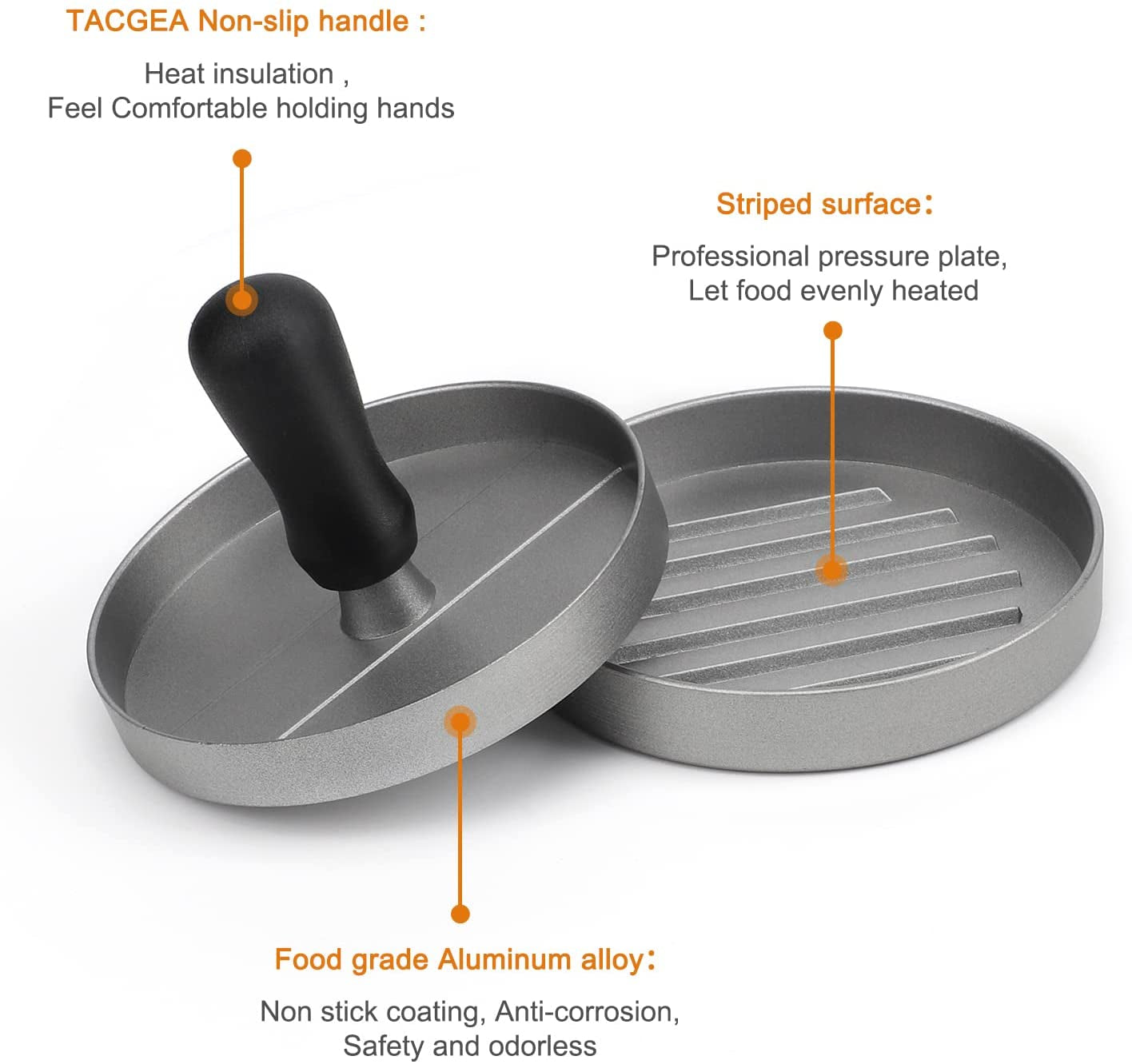 TACGEA Burger Press with 150 Patty Papers, Non-Stick Hamburger Patty Maker with Wax Paper, Aluminum Burger Maker for Kitchen BBQ Grill