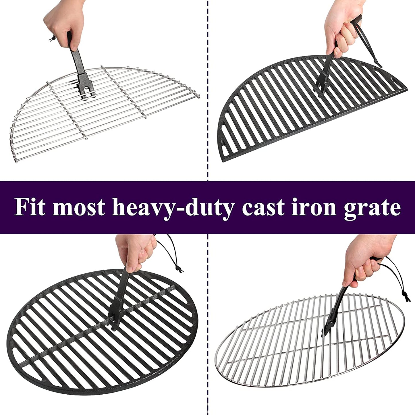 Grill Grate Lifter Grill Cast Iron Cooking Grid Lifter,Big Green Egg Cast Iron Cooking Grate Handling Lifter Accessories for Moving Cast Iron and Stainless Steel Grilling Nets