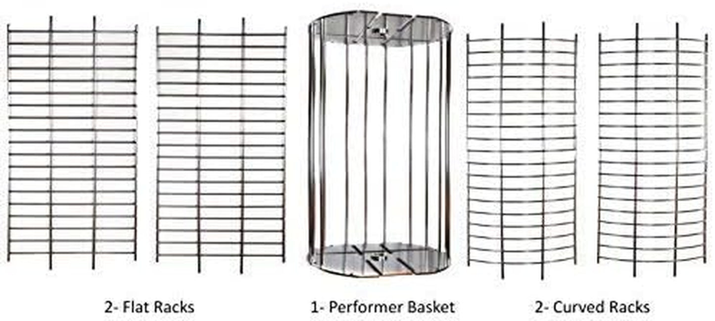 Onegrill Performer Series Kamado Grill Fit Rotisserie Spit Rod Basket; Stainless Steel Tumble & Flat Basket in One. (Fits 5/16 Inch Square Spits)