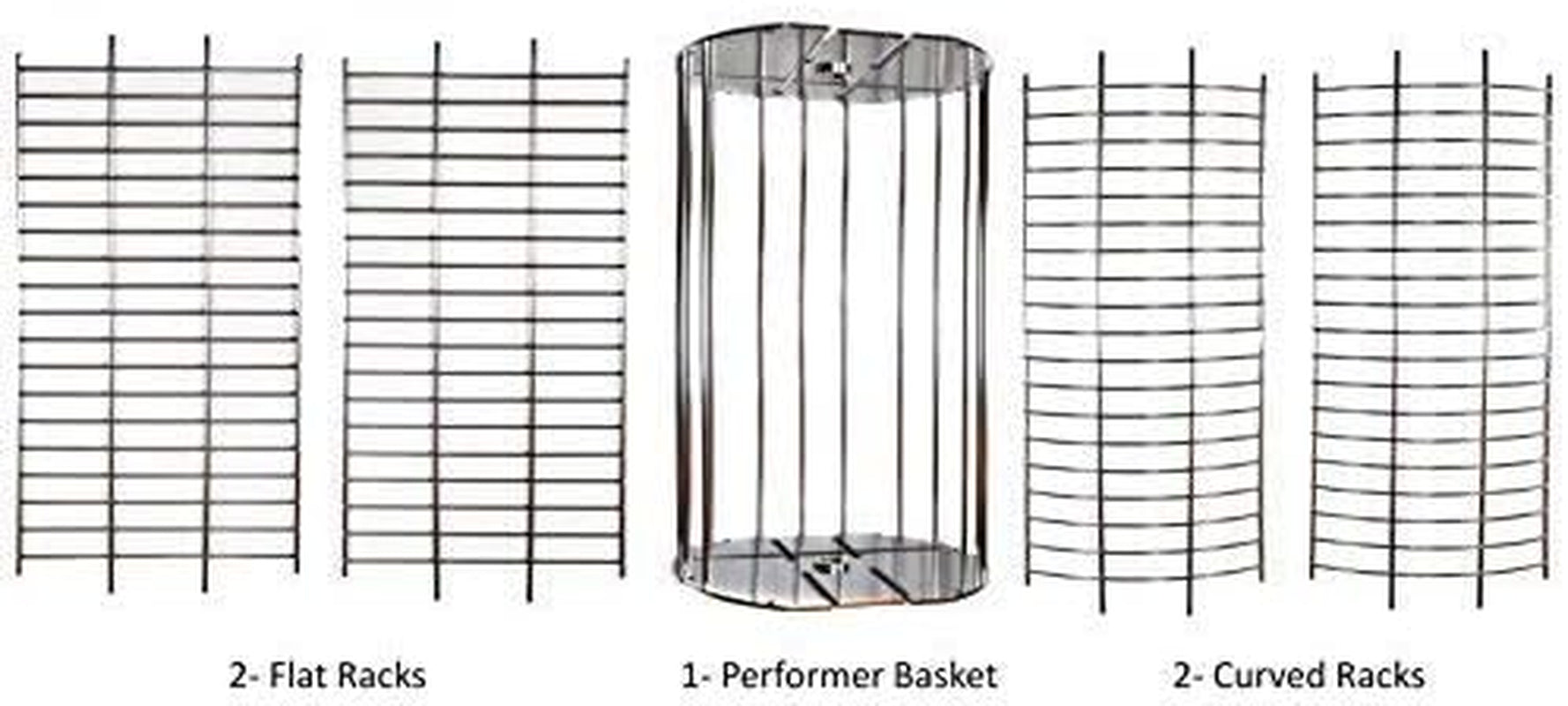 Onegrill Performer Series Kamado Grill Fit Rotisserie Spit Rod Basket; Stainless Steel Tumble & Flat Basket in One. (Fits 5/16 Inch Square Spits)