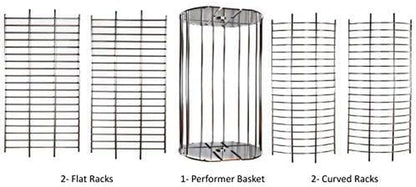 Onegrill Performer Series Kamado Grill Fit Rotisserie Spit Rod Basket; Stainless Steel Tumble & Flat Basket in One. (Fits 5/16 Inch Square Spits)