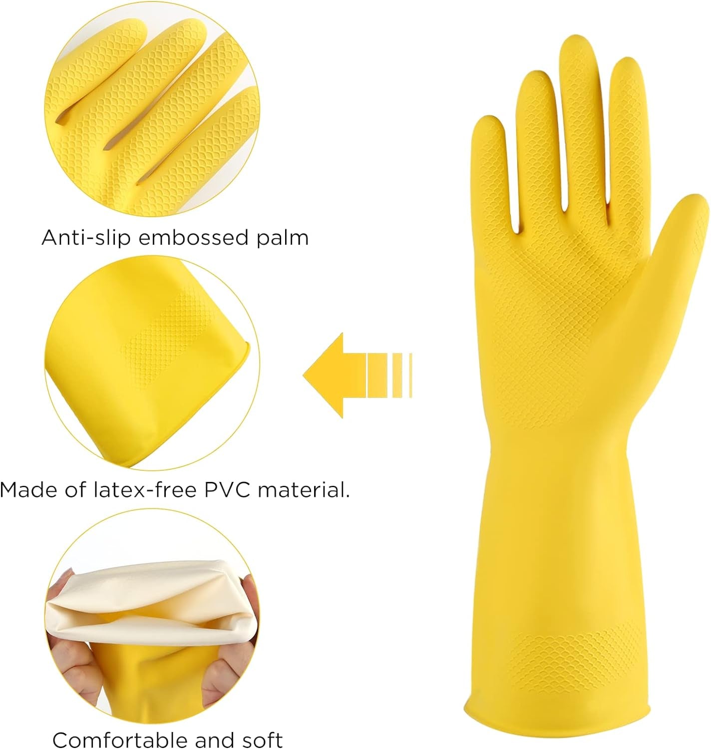 Rubber Gloves Dishwashing 2 or 4 Pairs for Kitchen,Cleaning Gloves for Household Reuseable.