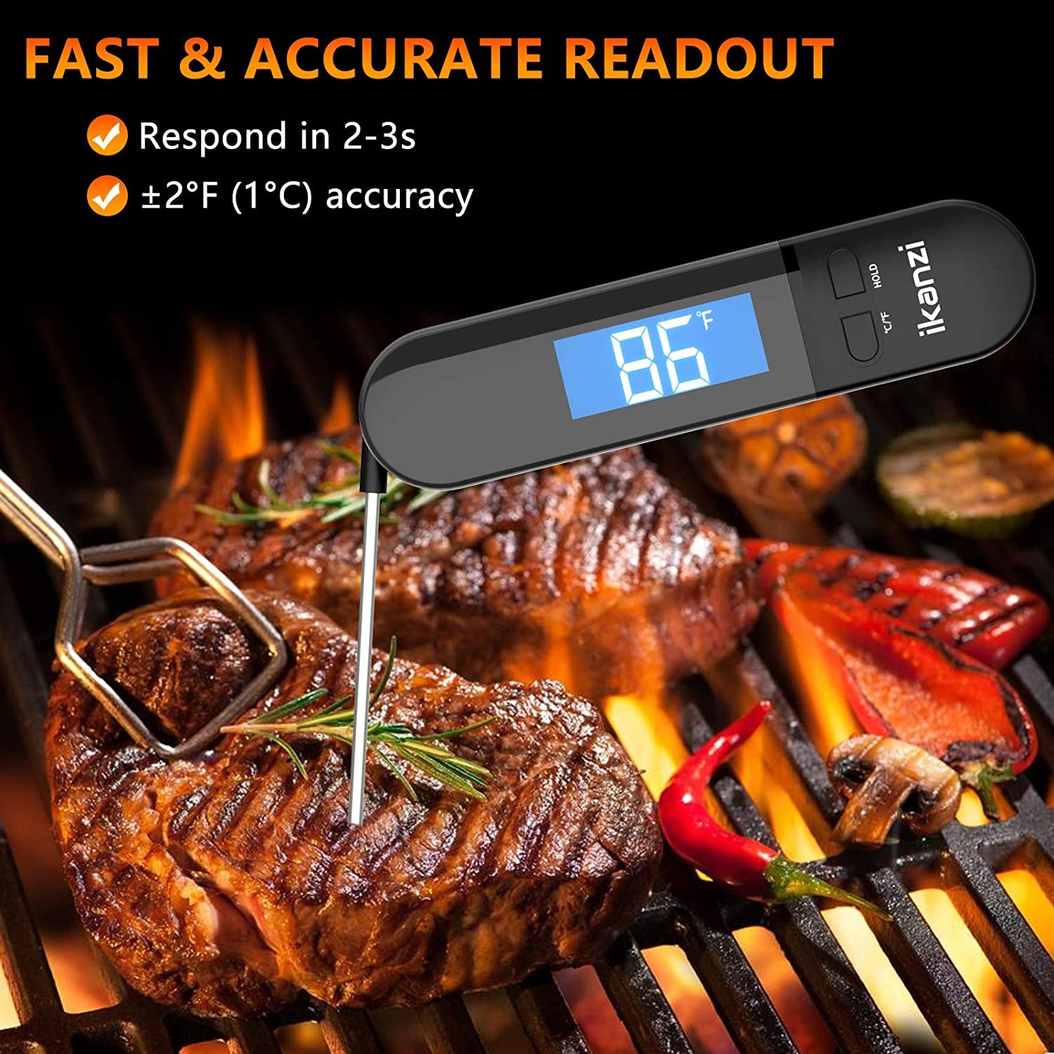Meat Thermometer for Cooking Food Thermometer Digital Instant Read Kitchen Cooking Thermometer with Backlight LCD for Grilling/Bbq/Baking/Candy/Liquids/Oil (Black)