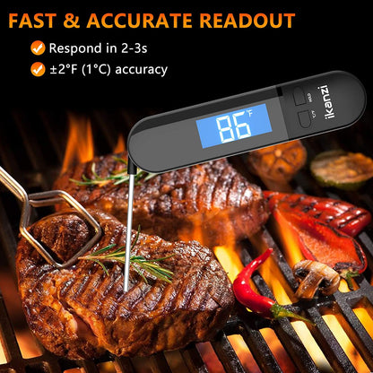 Meat Thermometer for Cooking Food Thermometer Digital Instant Read Kitchen Cooking Thermometer with Backlight LCD for Grilling/Bbq/Baking/Candy/Liquids/Oil (Black)