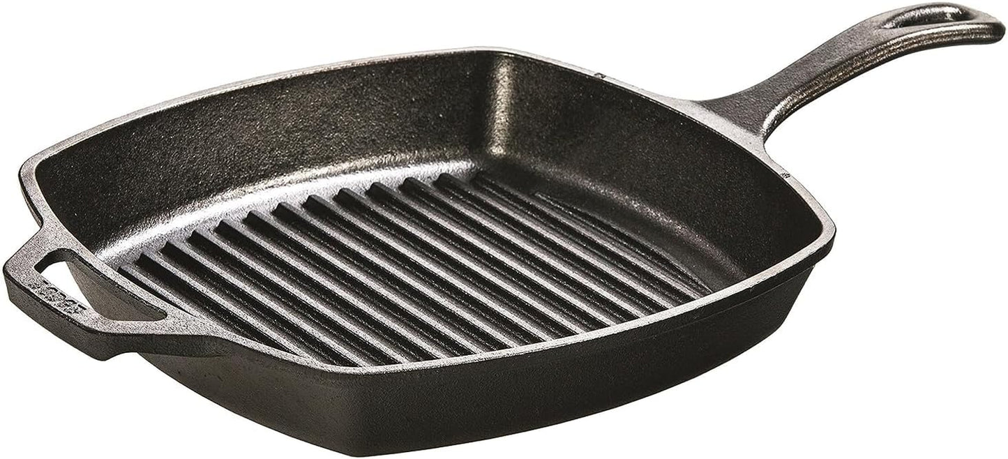 L8SGP3 Cast Iron Square Grill Pan, Pre-Seasoned, 10.5-Inch