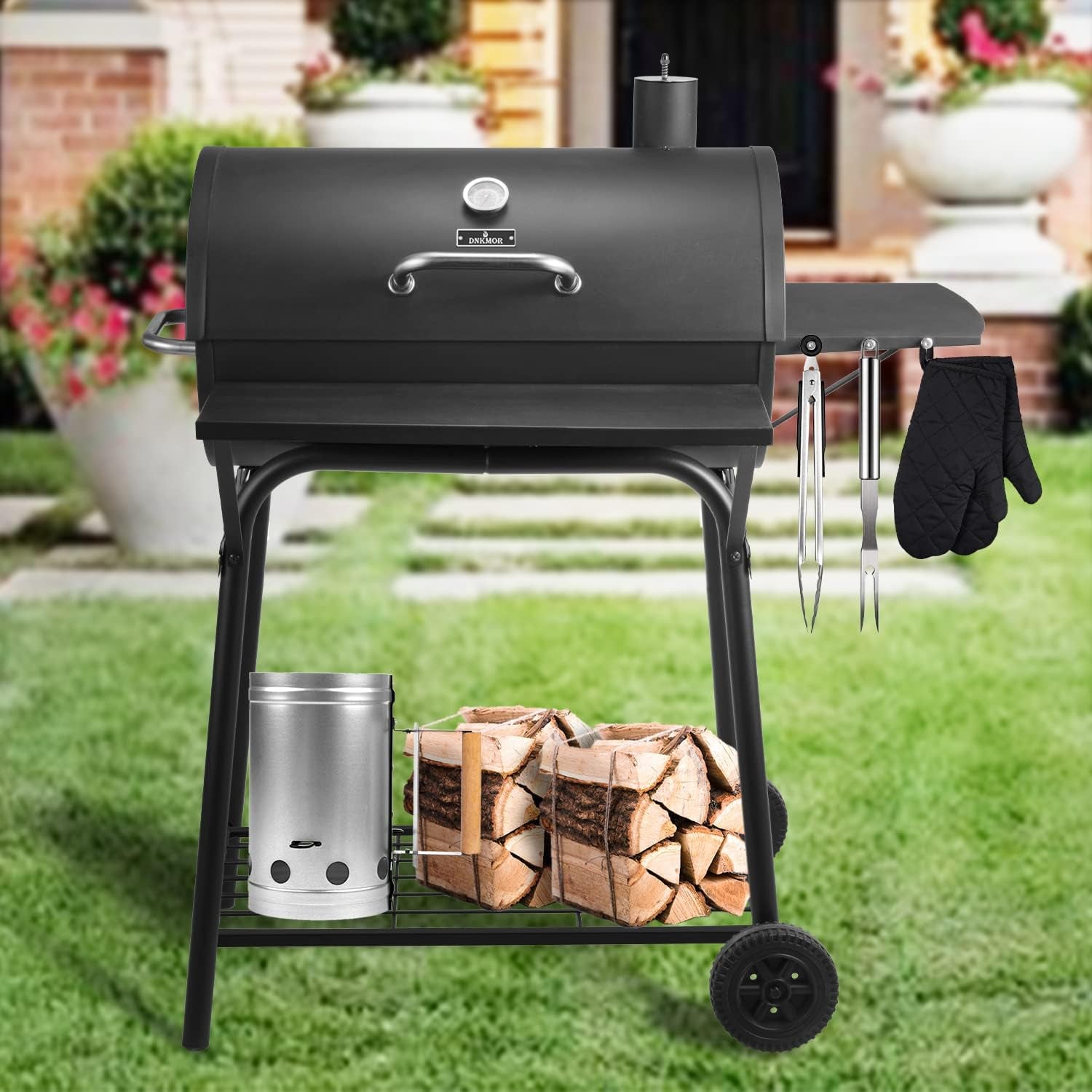 Charcoal Grills Outdoor BBQ Grill 30INCH Barrel Charcoal Grill with Side Table, 627 Square Inches, Outdoor Backyard Camping Picnics, Patio and Parties, Black by