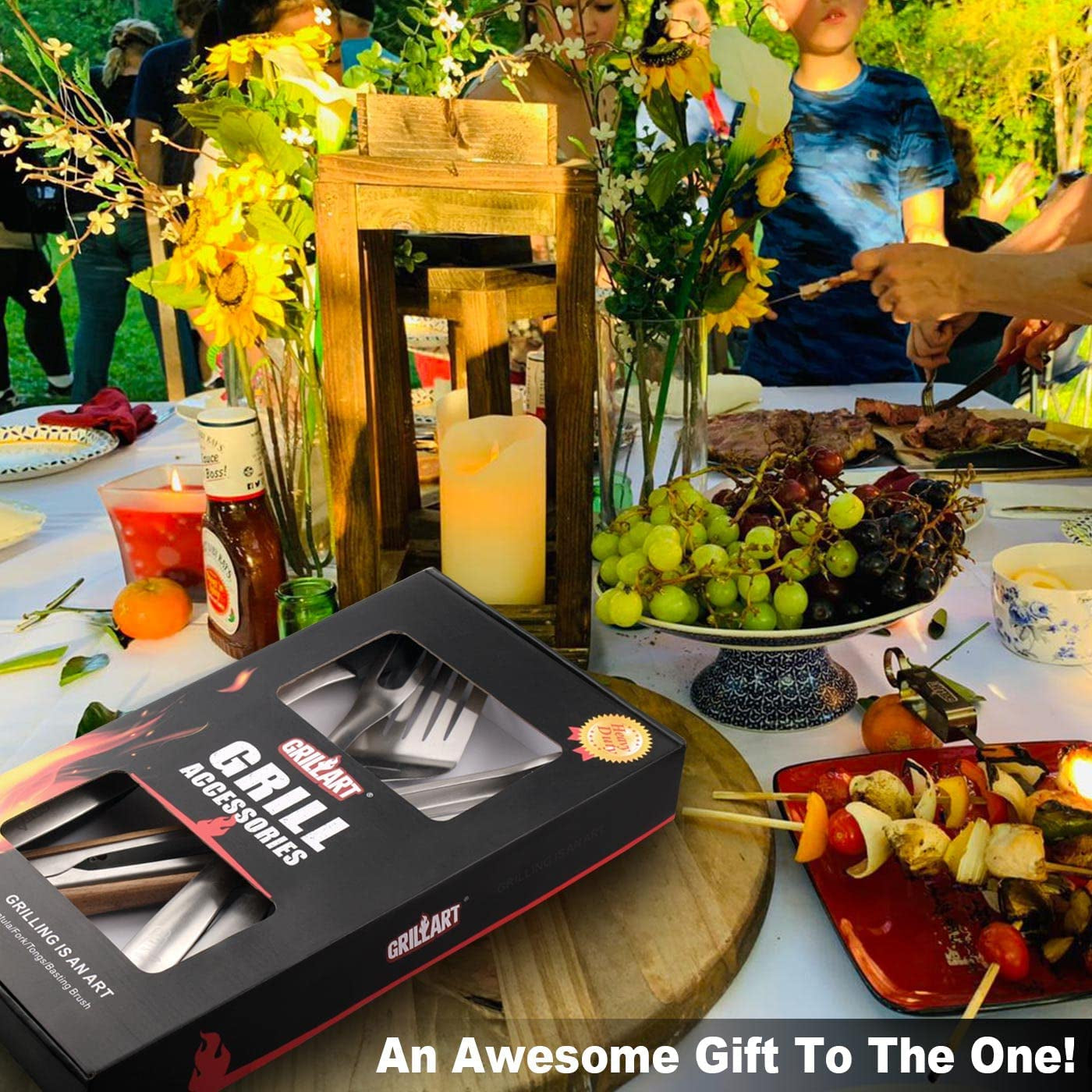 GRILLART BBQ Tools Grill Tools Set - 18Inch Grilling Tools BBQ Set - Grill Accessories W/Bbq Tongs, Spatula, Fork, Brush - Stainless Grill Kit Grilling Set - Gift Ideas BBQ Accessories, Gifts for Men