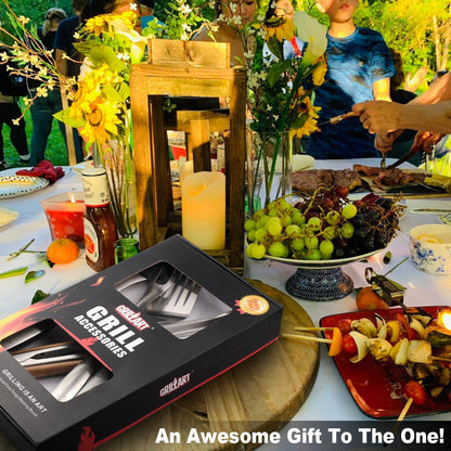 GRILLART BBQ Tools Grill Tools Set - 18Inch Grilling Tools BBQ Set - Grill Accessories W/Bbq Tongs, Spatula, Fork, Brush - Stainless Grill Kit Grilling Set - Gift Ideas BBQ Accessories, Gifts for Men