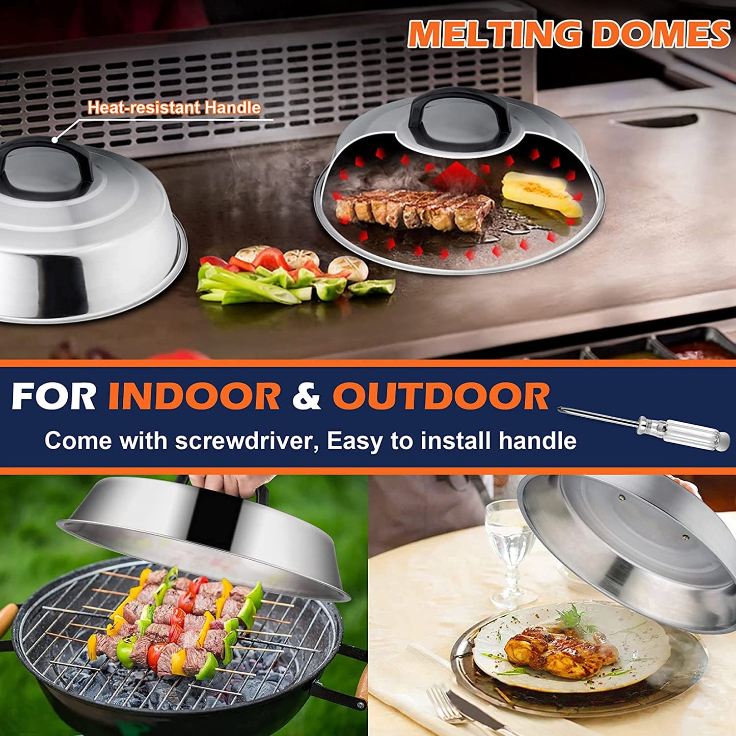 Griddle Accessories Set of 18, Stainless Steel Flat Top Grilling Accessory Outdoor Camping BBQ Cooking Tools, with Grill Spatulas, Scraper, Melting Dome, Burger Turner, Portable Carrying Bag