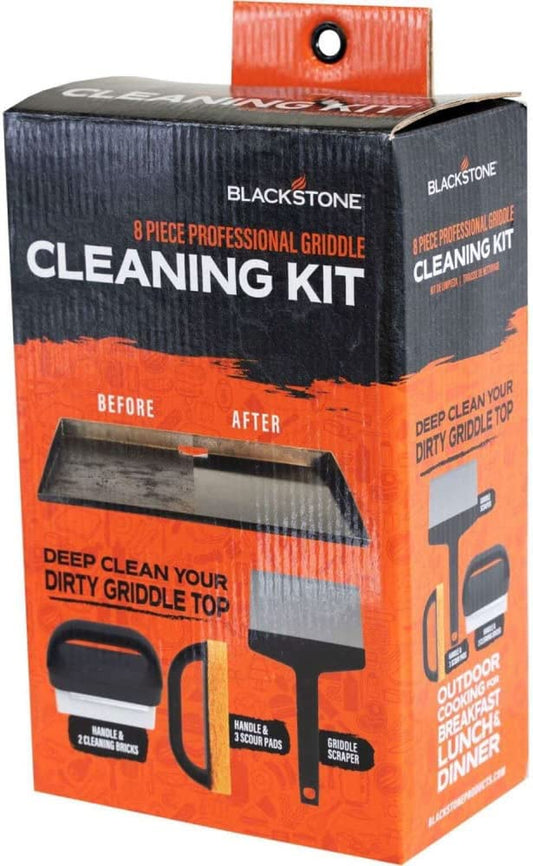 5060 Grill & Griddle Kit 8 Pieces Premium Flat Top Grill Accessories Cleaner Tool Set-1 Stainless Steel 6" Scraper, 3 Scouring Pads, 2 Cleaning Bricks, and 1 Handle, Black