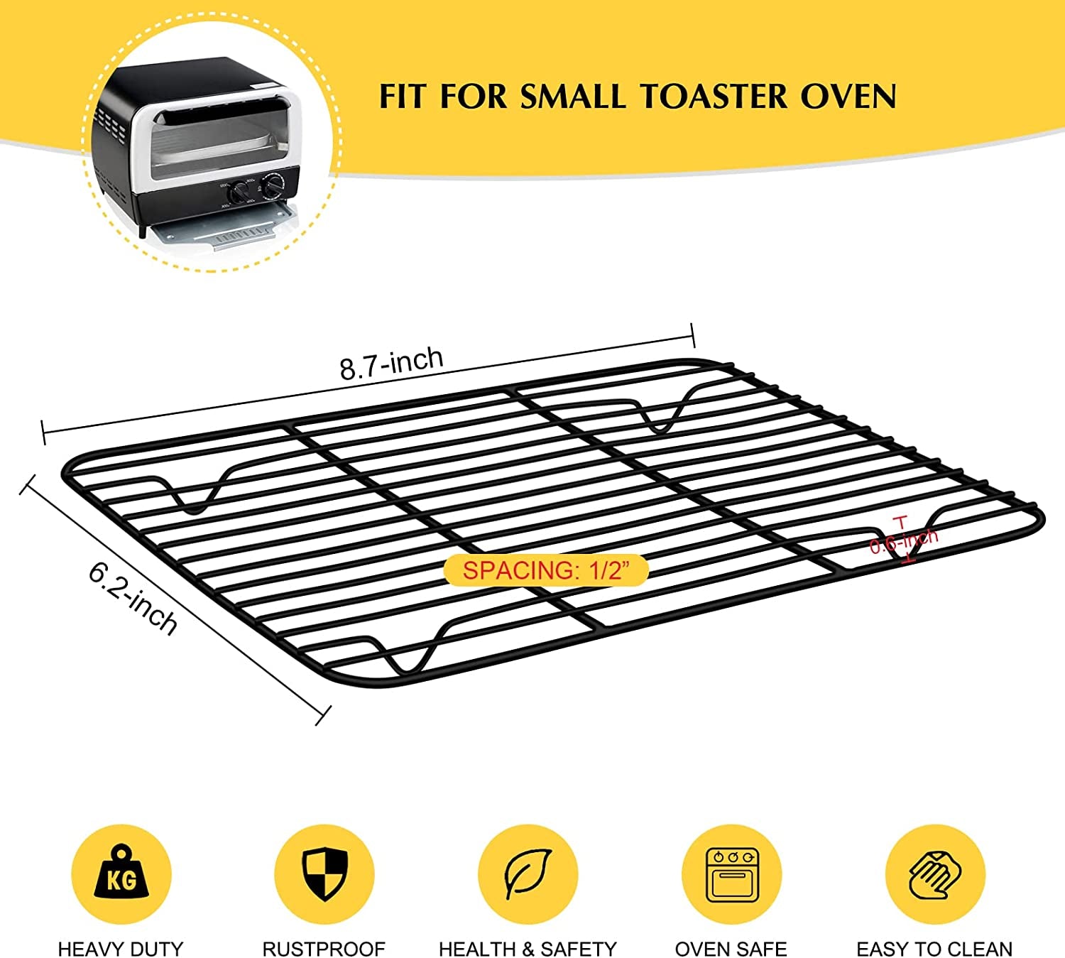 Small Baking Wire Rack Set of 2, E-Far Non-Stick Rack for Toaster Oven Cooking Roasting Broiling Grilling Meat Bacon, 8.7” X 6.2” Metal Bakeable Cooling Rack for Cookie Cake - Easy to Clean
