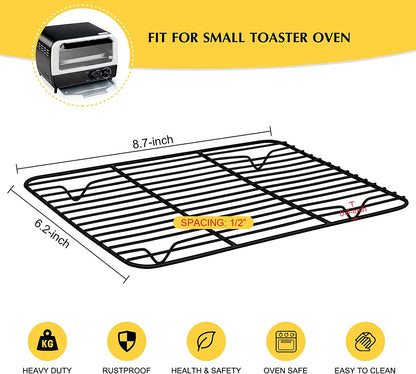 Small Baking Wire Rack Set of 2, E-Far Non-Stick Rack for Toaster Oven Cooking Roasting Broiling Grilling Meat Bacon, 8.7” X 6.2” Metal Bakeable Cooling Rack for Cookie Cake - Easy to Clean