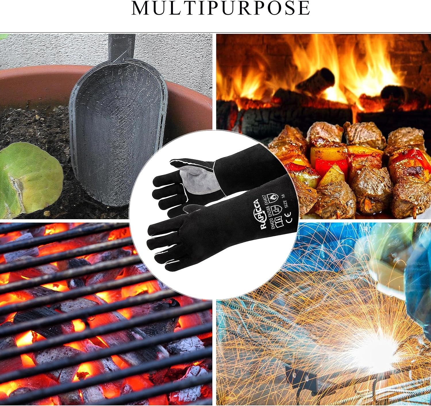 Welding Gloves 14 Inches,662℉,Heat Resistant Leather Forge/Mig/Stick Welding Gloves Heat/Fire Resistant, Mitts for Oven/Grill/Fireplace/Furnace/Stove/Pot Holder/Bbq/Animal Handling-Black