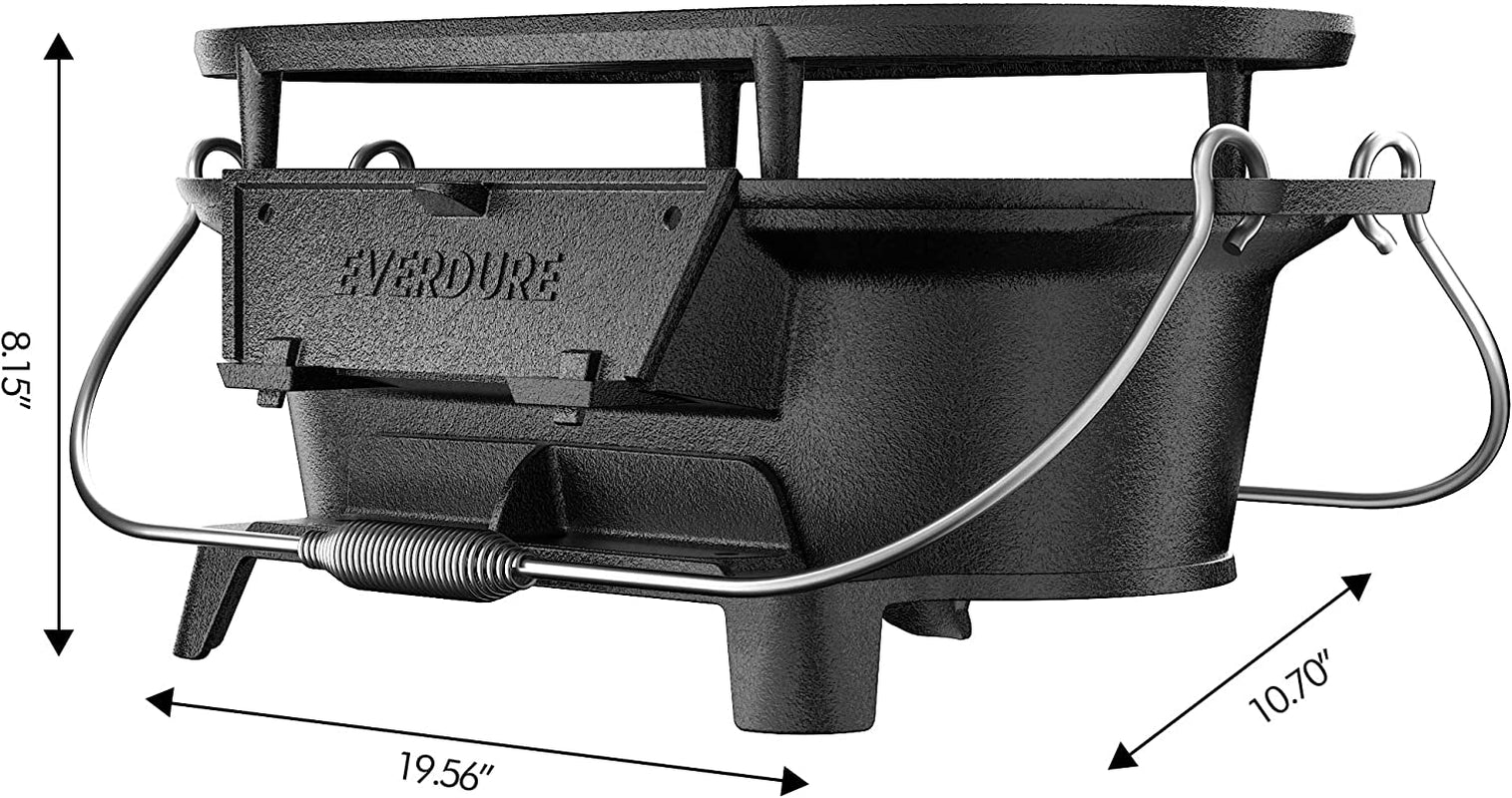 Everdure Oval Cast Iron Grill & Cover – Outdoor, Portable Charcoal Grill and Tabletop Cast Iron Skillet - 100% Cast Iron, Enameled, Durable, Small Charcoal Grill, Camping Stove, Hibachi Grill