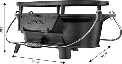 Everdure Oval Cast Iron Grill & Cover – Outdoor, Portable Charcoal Grill and Tabletop Cast Iron Skillet - 100% Cast Iron, Enameled, Durable, Small Charcoal Grill, Camping Stove, Hibachi Grill