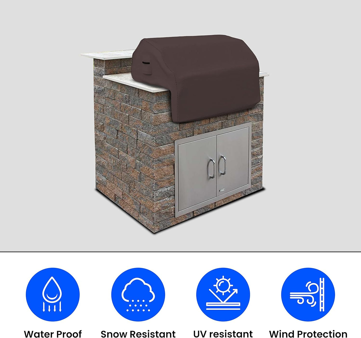 Built-In Grill Cover Made of 12 Oz Waterproof Fabric with Air Pocket & Elastic for Snug Fit (36" W X 26" D X 24" H, Coffee)