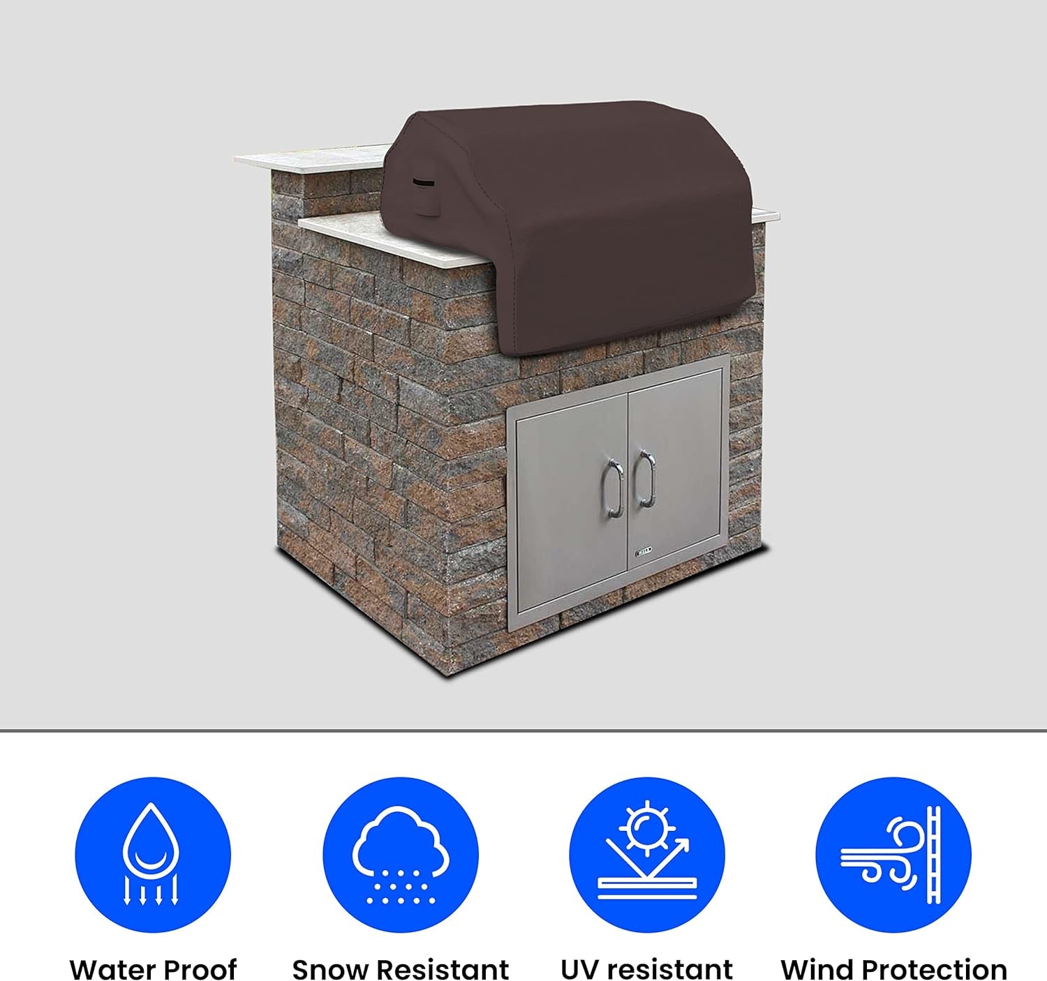 Built-In Grill Cover Made of 12 Oz Waterproof Fabric with Air Pocket & Elastic for Snug Fit (36" W X 26" D X 24" H, Coffee)