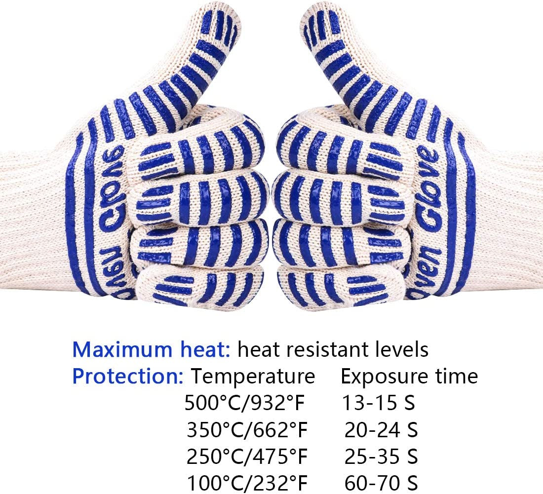 Extreme Heat Resistant Oven Gloves -Oven Mitt Hand Protection from Air Fryer Cooking Gloves for BBQ Grilling Baking Cutting Welding Smoker Fireplace Party Present Christmas Use (Blue)