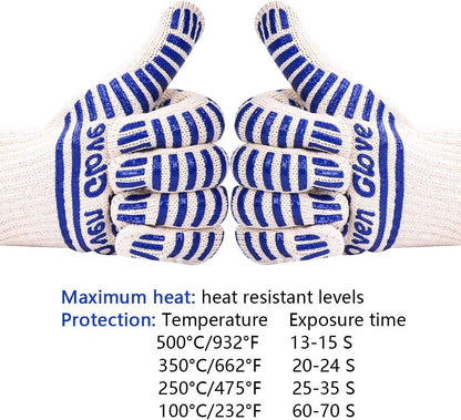 Extreme Heat Resistant Oven Gloves -Oven Mitt Hand Protection from Air Fryer Cooking Gloves for BBQ Grilling Baking Cutting Welding Smoker Fireplace Party Present Christmas Use (Blue)