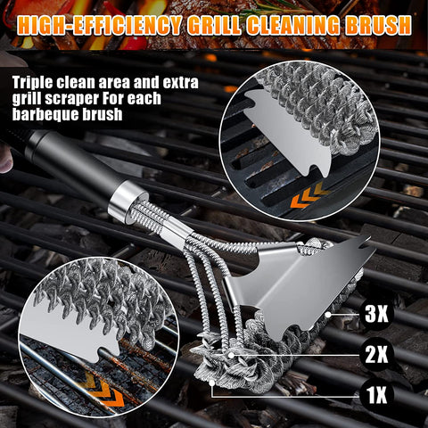 Image of 2Pcs Grill Brush for Outdoor Grill, Stainless Grill Cleaner Brush and Scraper, 17" BBQ Brush for Grill Cleaning & Grill Brush Bristle Free, BBQ Grill Accessories Gift for Men