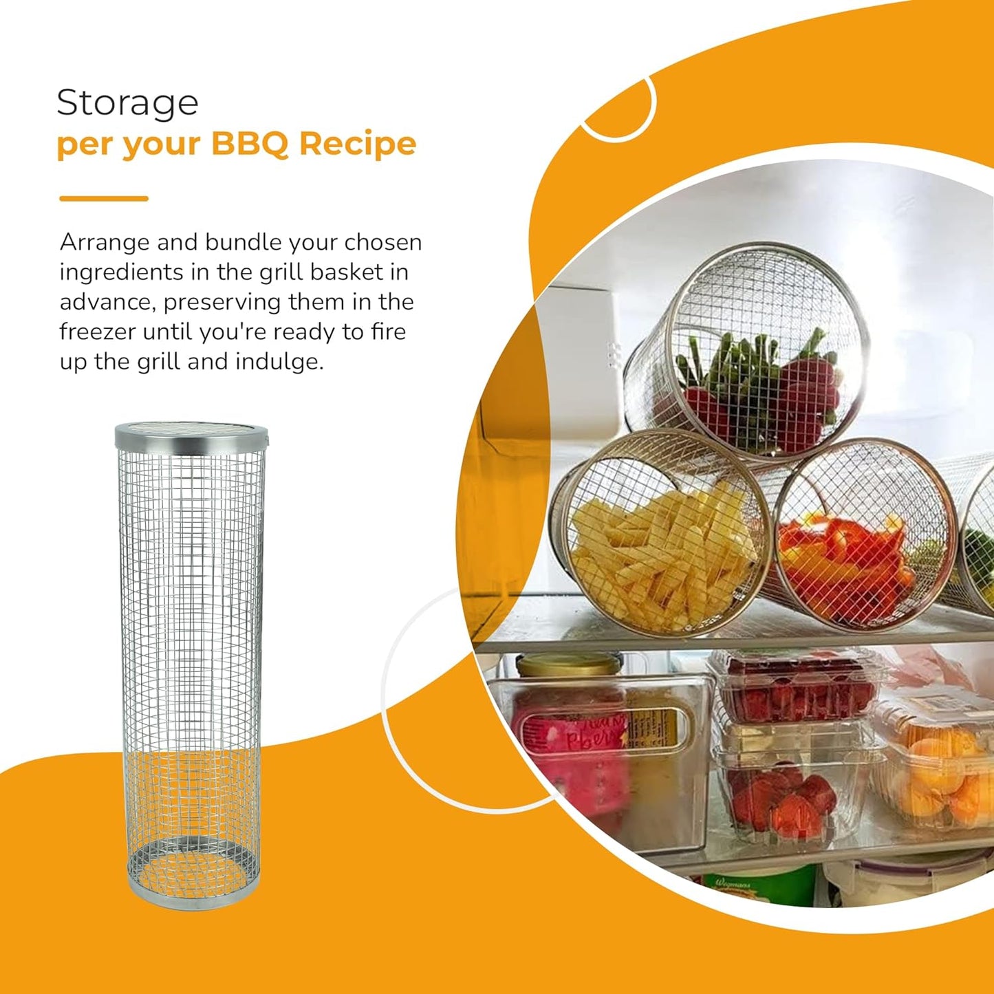 2 Pack BBQ Rolling Basket – Rolling Grilling Baskets for Outdoor Grilling - Stainless Steel BBQ Grill Basket - BBQ Accessories for Outdoor BBQ Grill