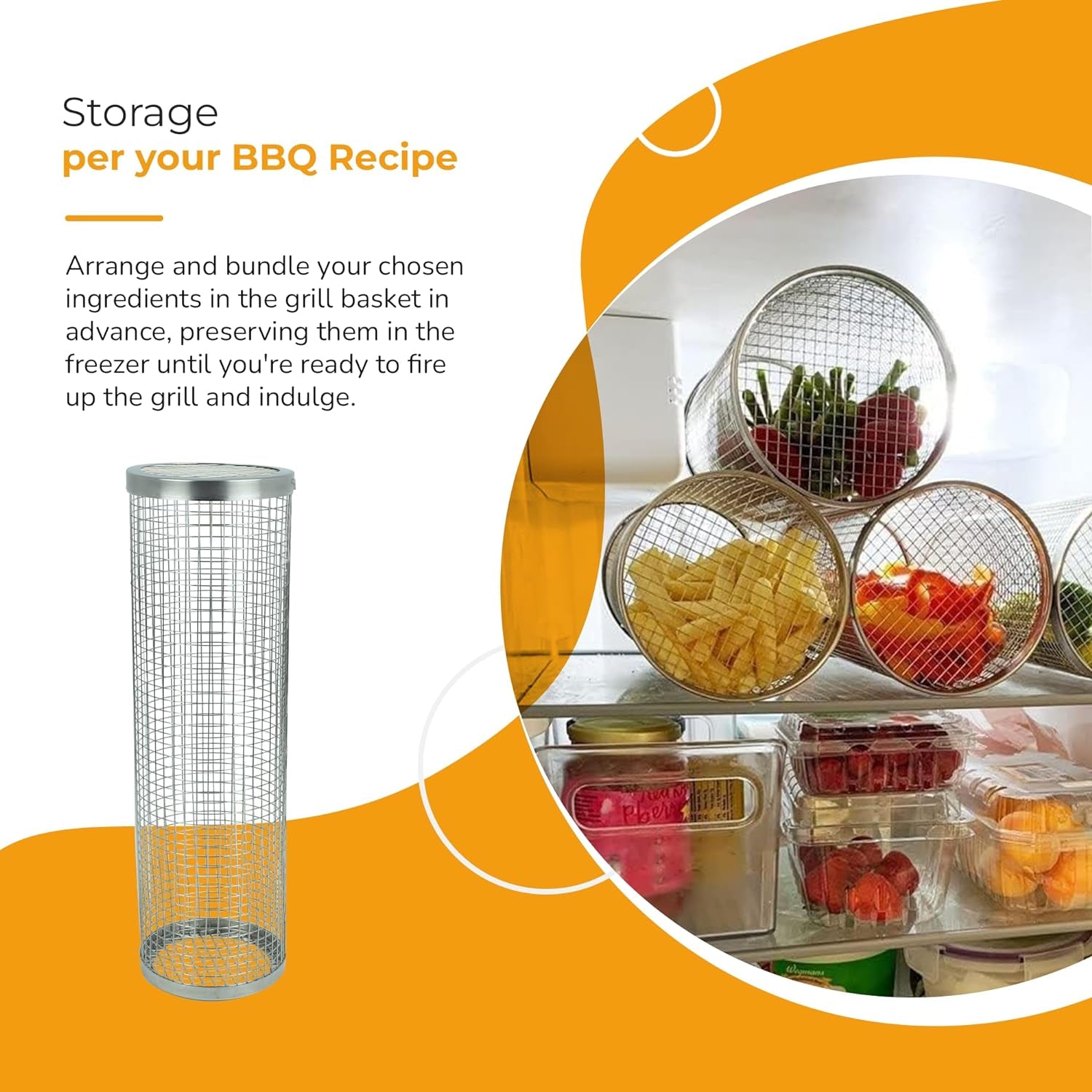 2 Pack BBQ Rolling Basket – Rolling Grilling Baskets for Outdoor Grilling - Stainless Steel BBQ Grill Basket - BBQ Accessories for Outdoor BBQ Grill