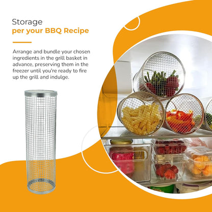 2 Pack BBQ Rolling Basket – Rolling Grilling Baskets for Outdoor Grilling - Stainless Steel BBQ Grill Basket - BBQ Accessories for Outdoor BBQ Grill