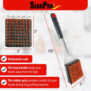 4-In1 Grill Brush BBQ Cleaner Scraper Barbecue Tool Accessories Kit Heat Resistant Nylon Bristle Spatula Outdoor Smoker Black Stone Grate Cast Iron Spatula Non-Wire Brush Combo