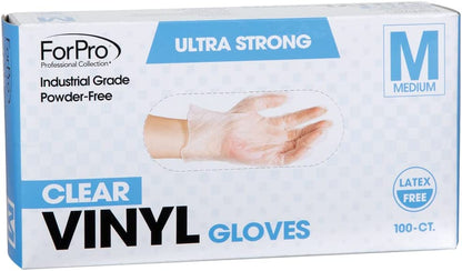 Forpro Disposable Vinyl Gloves, Clear, Industrial Grade, Powder-Free, Latex-Free, Non-Sterile, Food Safe, 2.75 Mil. Palm, 3.9 Mil. Fingers, Medium, 100-Count