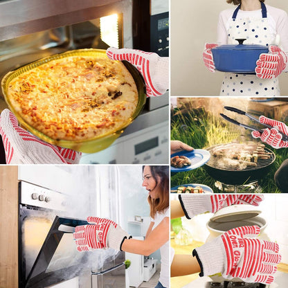 Oven Gloves Oven Mitts Heat Resistant Oven Mitts with Fingers, Cooking Gloves for BBQ, Grilling, Baking,Cutting, Welding, Smoker Fireplace，2 Pack (Red)