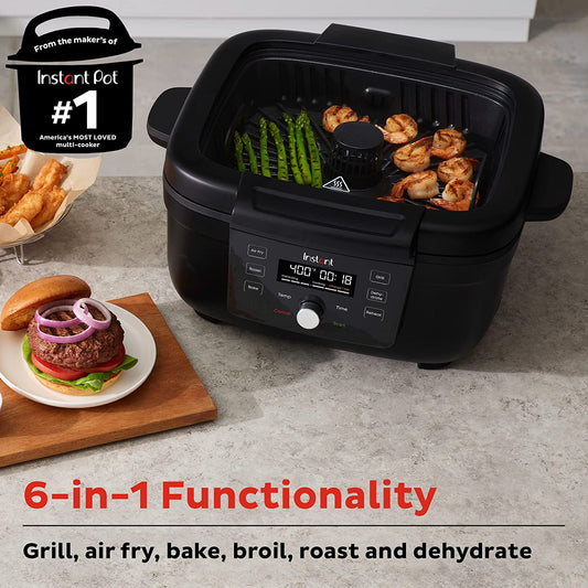 6-In-1 Air Fryer and Indoor Grill with Bake, Roast Reheat & Dehydrate, from the Makers of , with Odor-Reducing Filter, Clear Cooking Window, and Removable Lid for Easy Cleaning