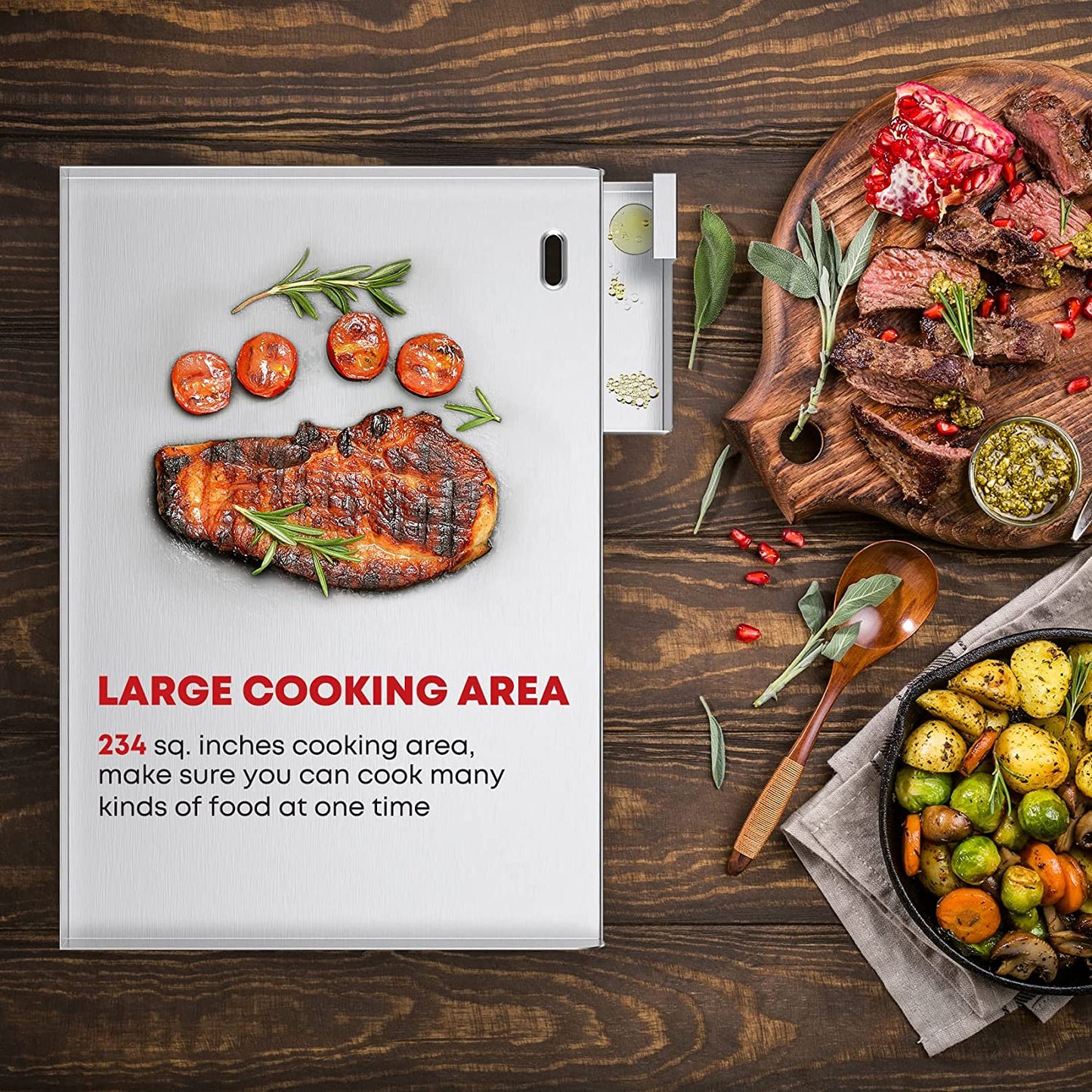 Universal Stainless Steel Grill Griddle with Even Heat Cross Bracing for BBQ Charcoal/Gas Grills, Camping, Tailgating, and Parties 18” X 12.5”