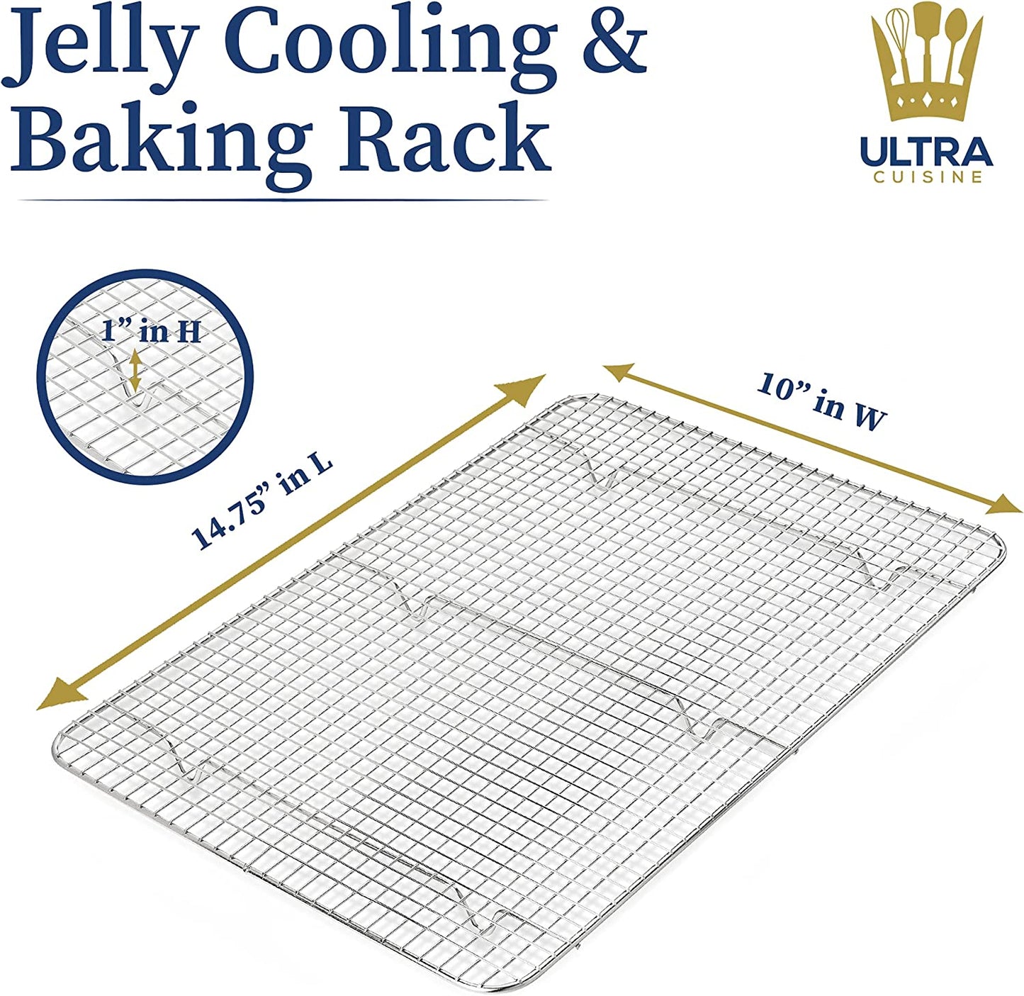 Ultra Cuisine Stainless Steel Baking Rack - 10X14.75 Inch Jelly Roll Pan Rack - Grill Rack - Baking Sheet - Oven Safe - Dishwasher Safe - Heavy Duty Wire Cooling Rack for Cooking Baking and Roasting
