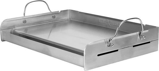 Griddle-Q GQ230 100% Stainless Steel Professional Quality Griddle with Even Heat Cross Bracing and Removable Handles for Charcoal/Gas Grills, Camping, Tailgating, Parties (25"X16"X6.5")