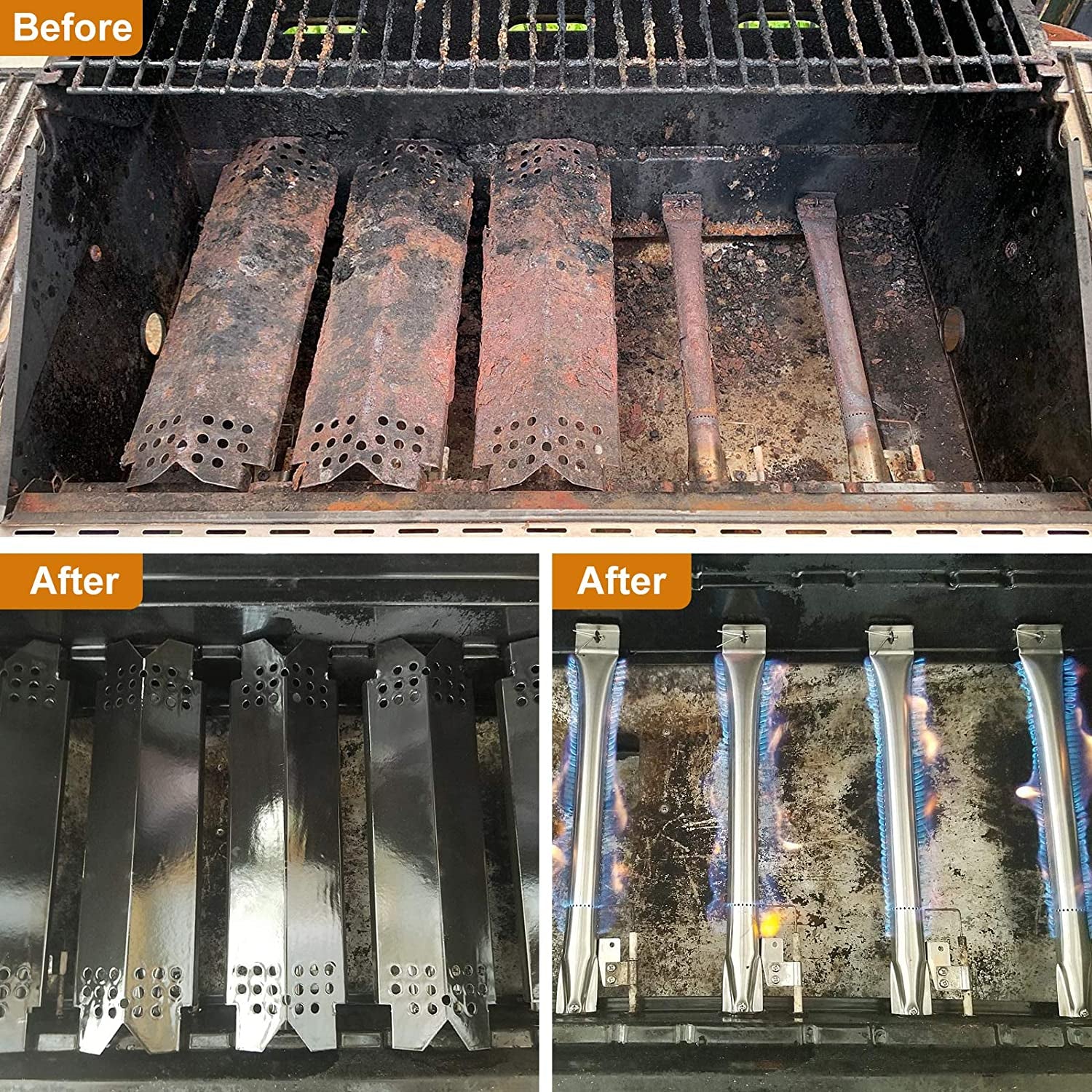 Grill Replacement Parts for Nexgrill 720-0830H, 4 Pack Grill Burner Tubes and Heat Plate Shields for Home Depot Nexgrill 4 Burner 720-0830H, Nexgrill 720-0864, 720-0864M Gas Grills